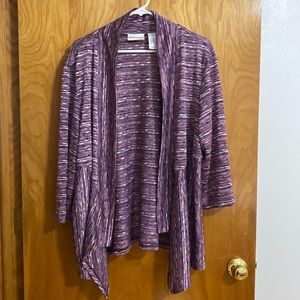 alfred dunner cardigan women’s 2x purple and white open front no buttons